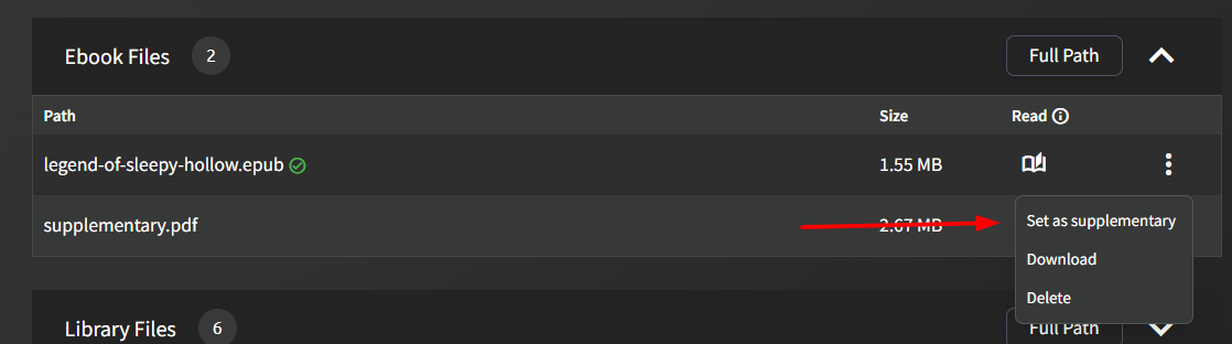 Set ebook to supplementary